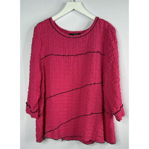 Ali Miles Womens Sz PXL Pink Crinkle Top Boxy Wearable Art Artsy Mature Casual